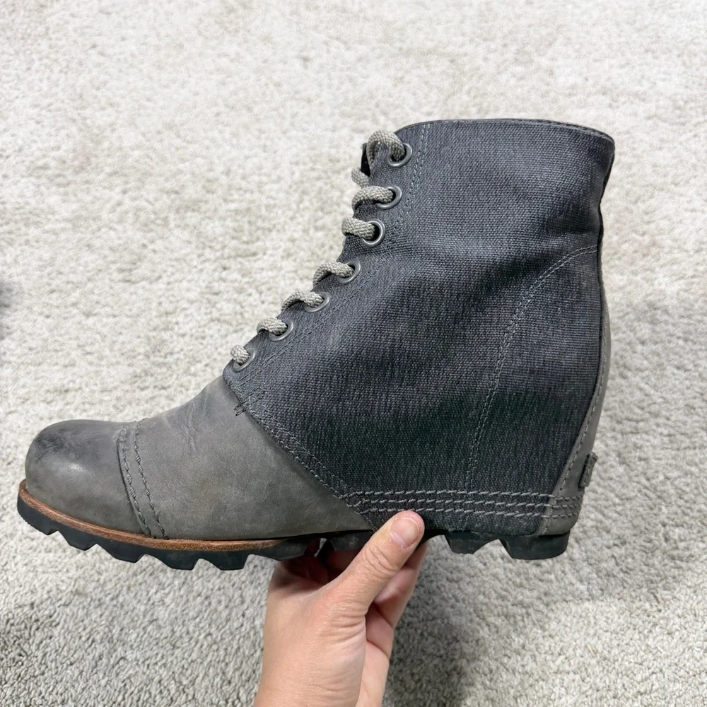 Sorel Women’s PDX Lexie Wedge Lace-Up Ankle Boots Bootie in Gray Quarry 10
